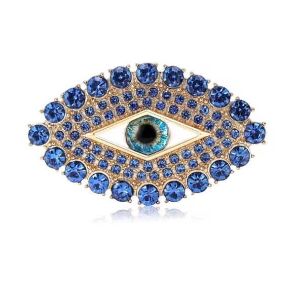 Anthropologie Jewelry - Gaze Evil Eye Royal Blue Crystals Brooch